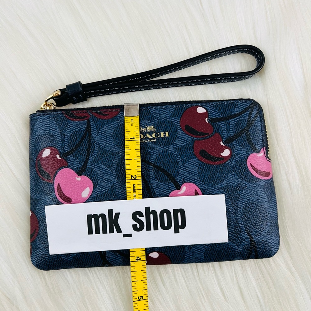 COACH Signature Corner Zip Wristlet Cherry Print - Picture 10 of 12